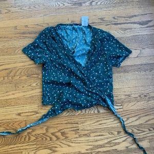 Brandy Melville Green Floral Wrap Top